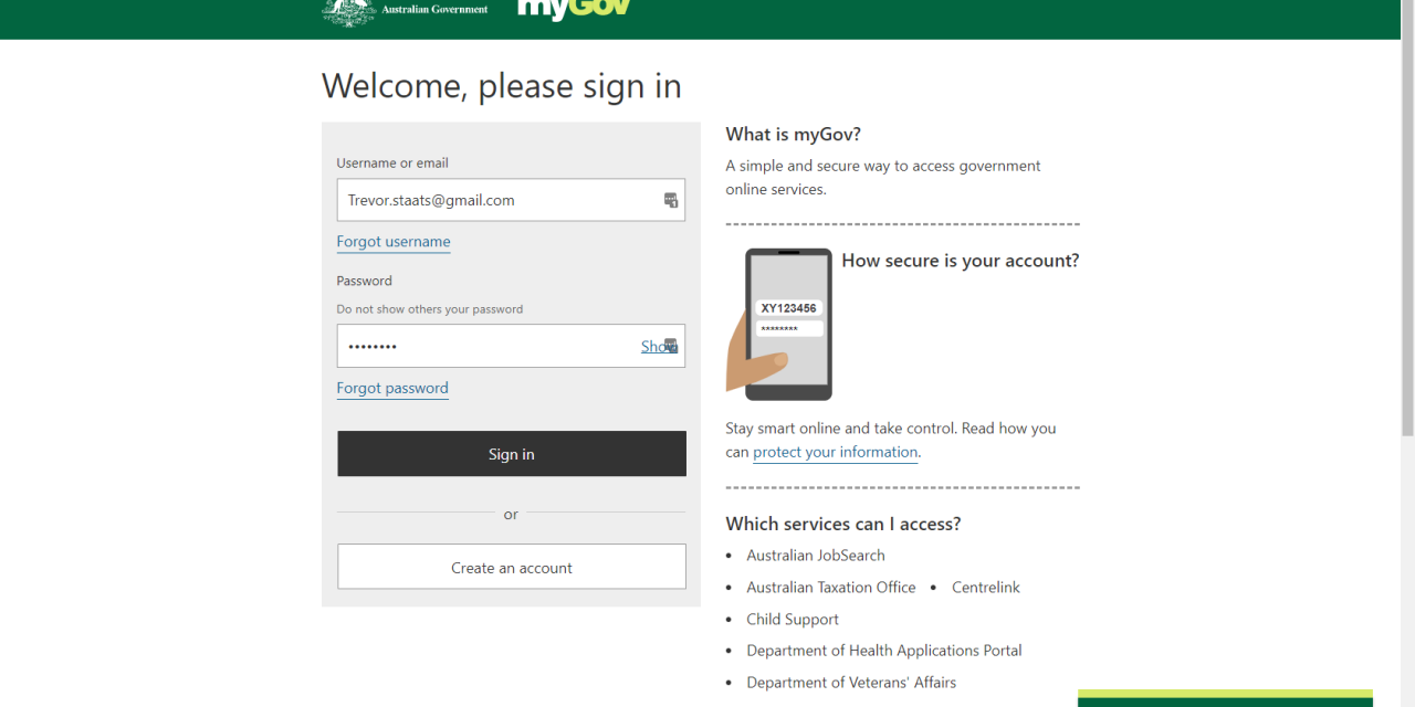 Create account or Login to myGov
